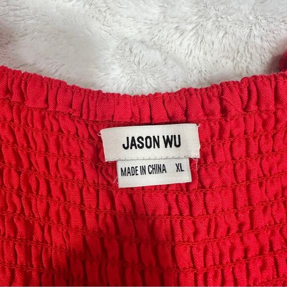 Jason Wu Size XL Red Linen Blend Ruffle Tiered Maxi Dress Resort Coastal Elegant - Picture 7 of 7